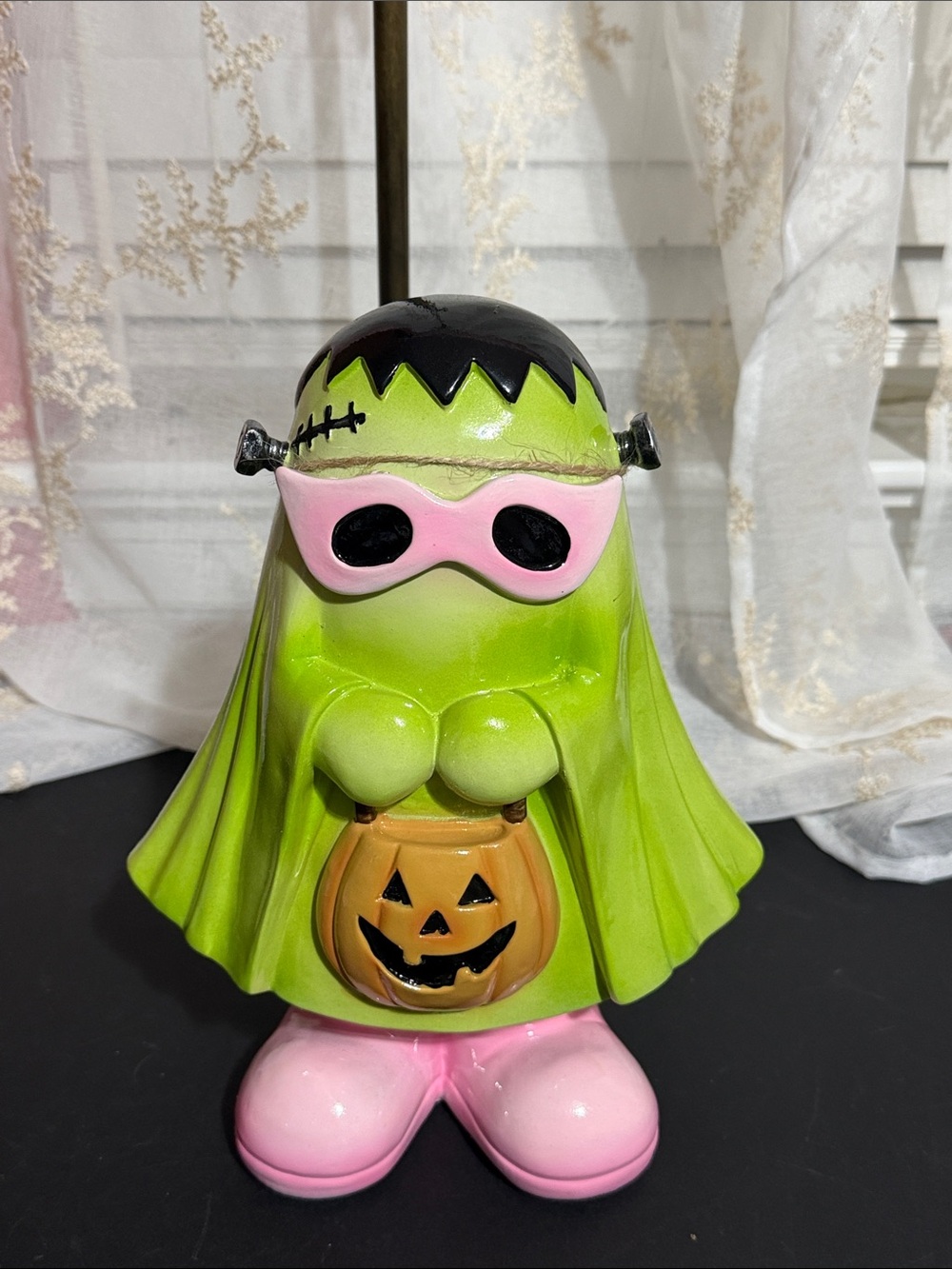Goblin & ghoul Frankenstein ghost Halloween decor with pink boots
